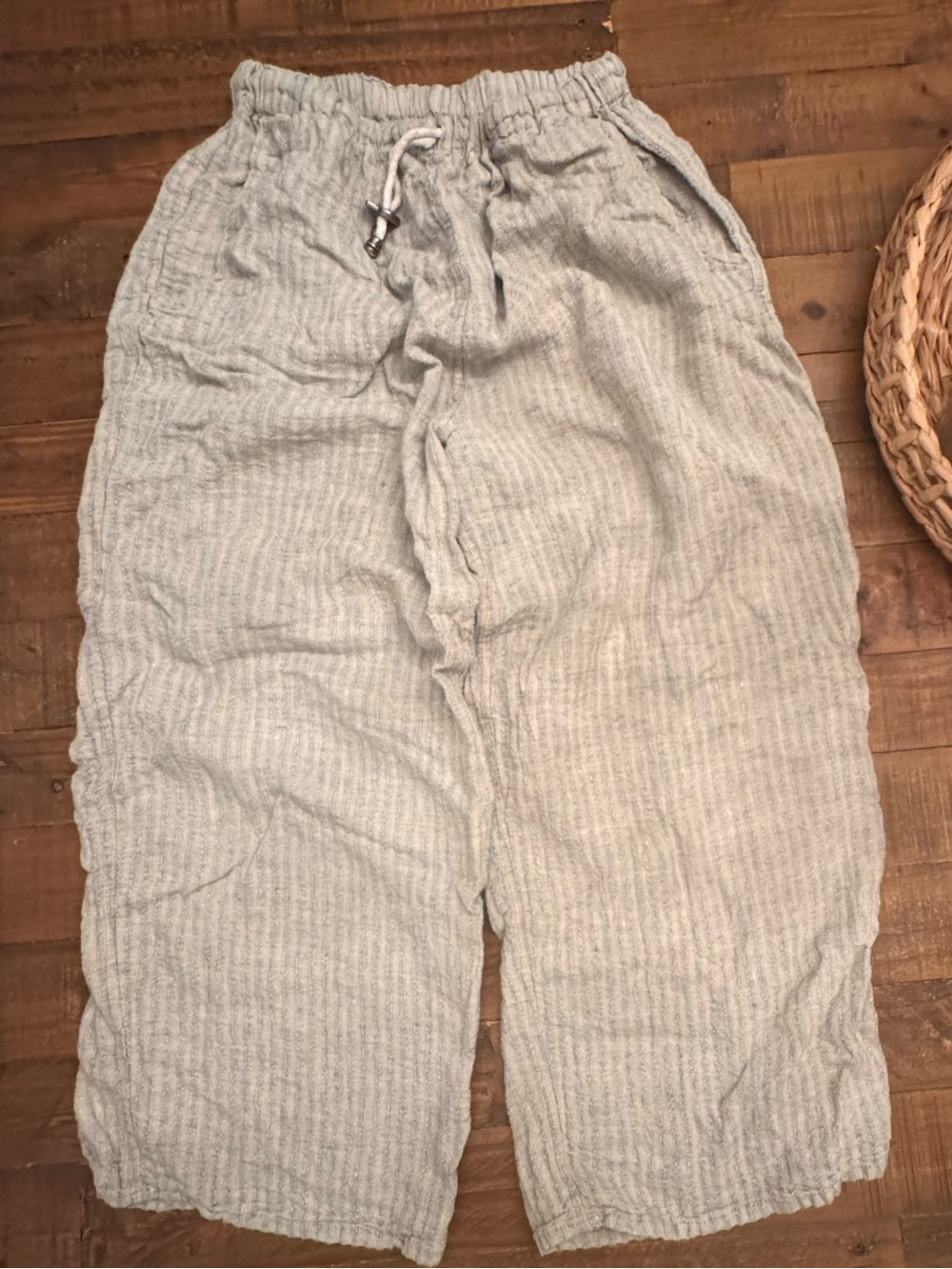 FLAX Striped Linen‎ Blend Drawstring Pants